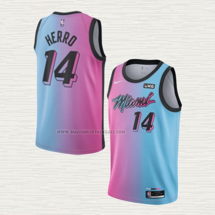 Camiseta Tyler Herro NO 14 Miami Heat Ciudad 2020-21 Azul Rosa
